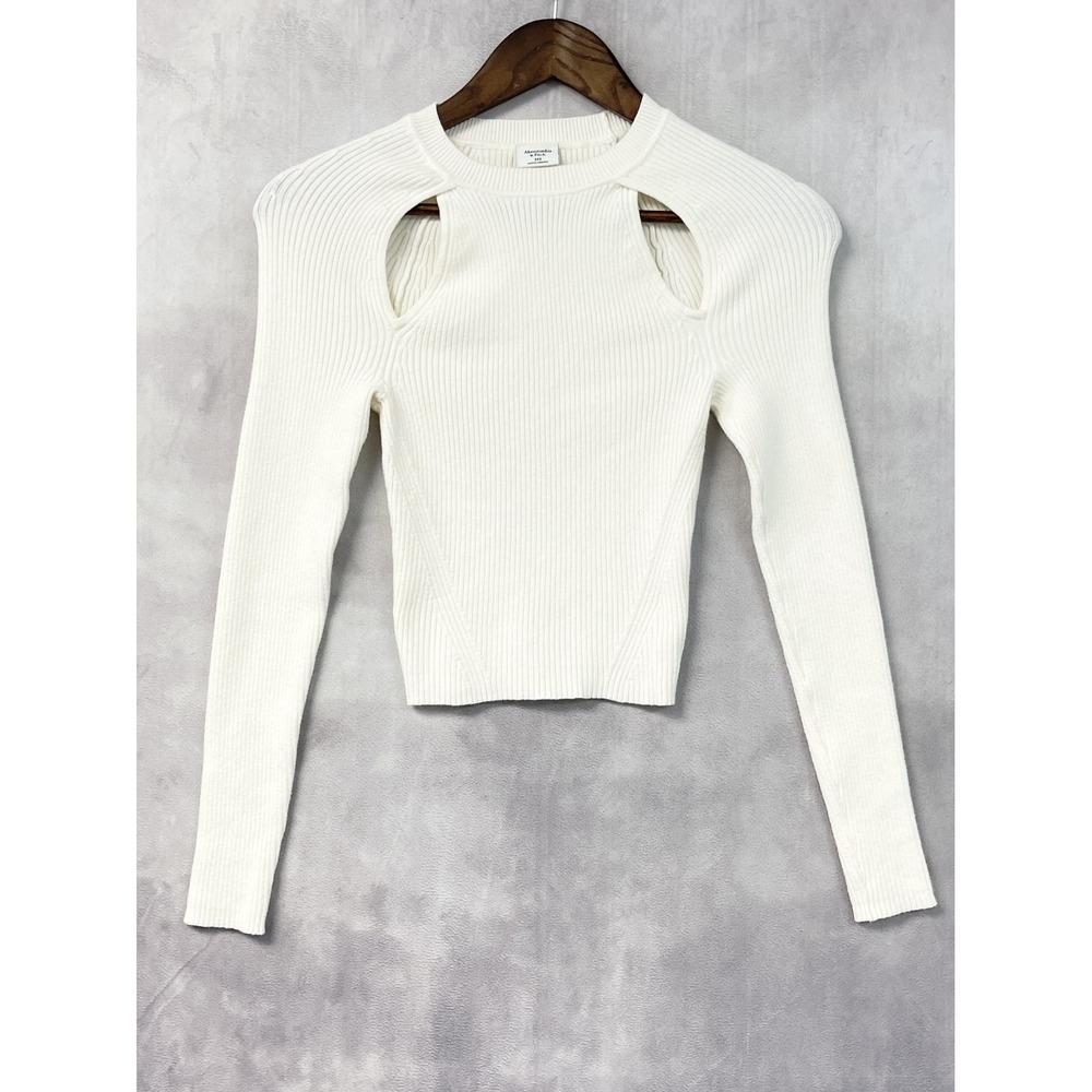 Abercrombie Fitch Womens Ribbed Cutout Sweater Size XXS Long Sleeve Crop Top